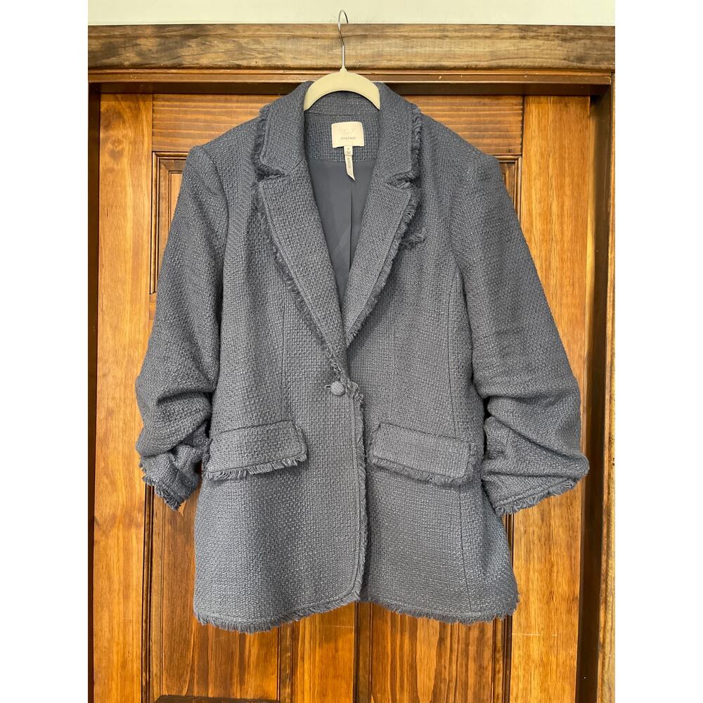 Woven Textured Gray Blazer Jacket - Women’s Casual Coat